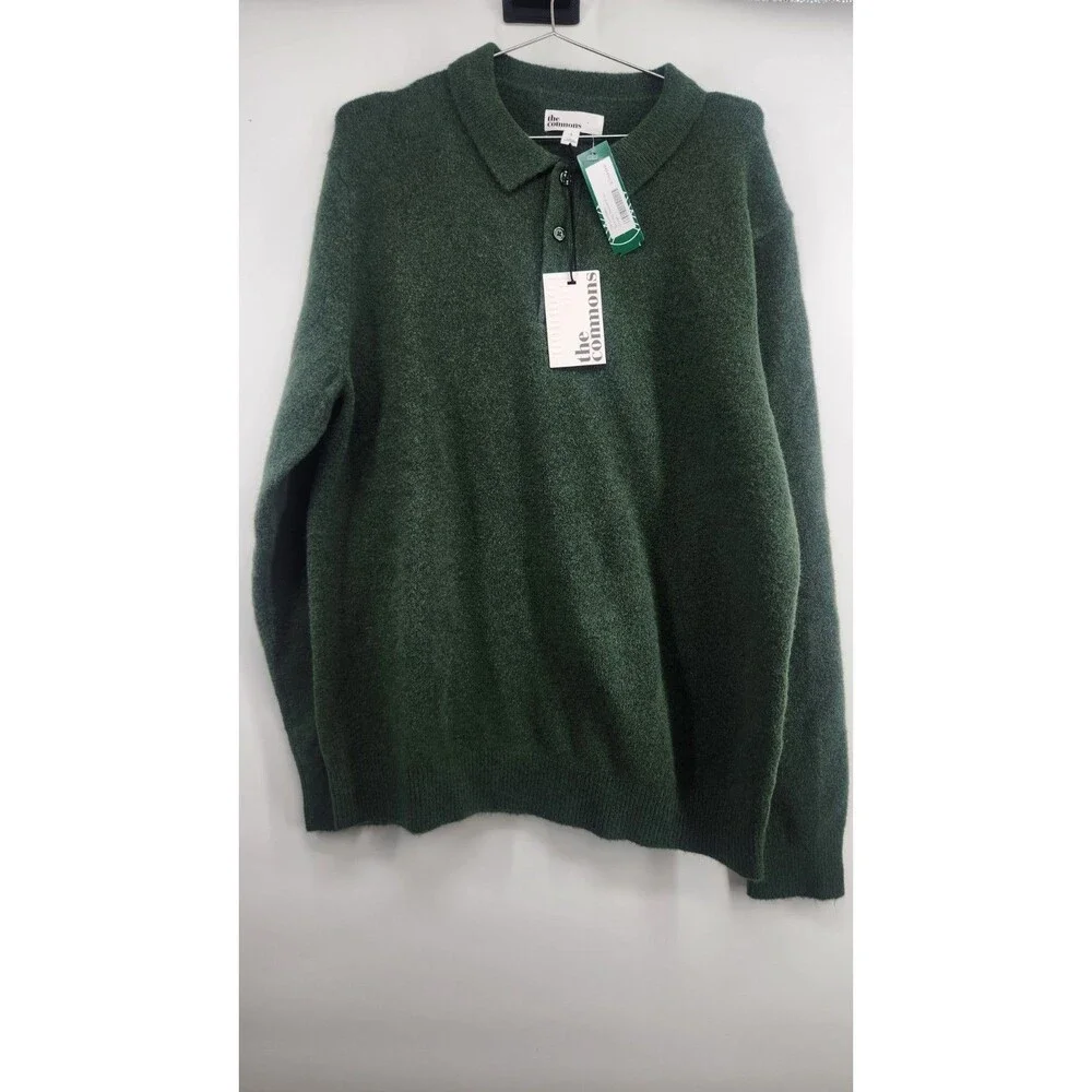 The Commons Men's Large Green Brushed Sweater Polo NWT Wool Blend